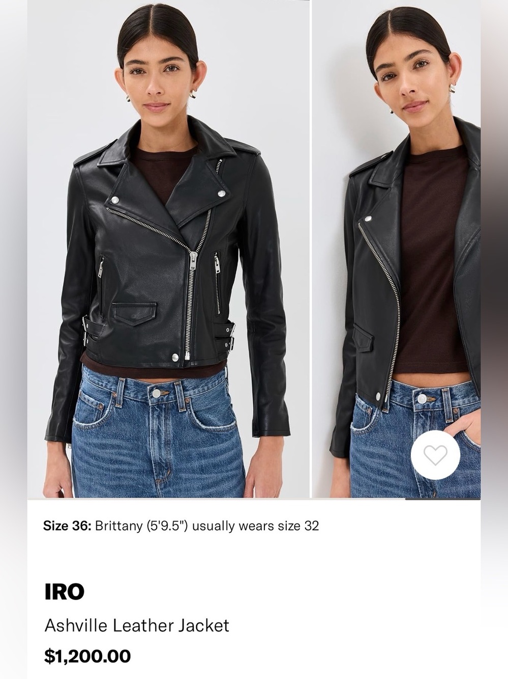 IRO Ashville Black Leather Moto Jacket 38